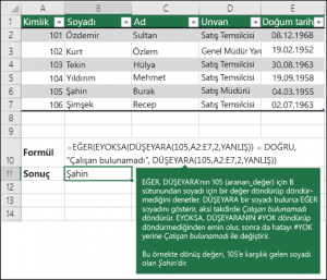 Excel'de Düşeyara İşlevi